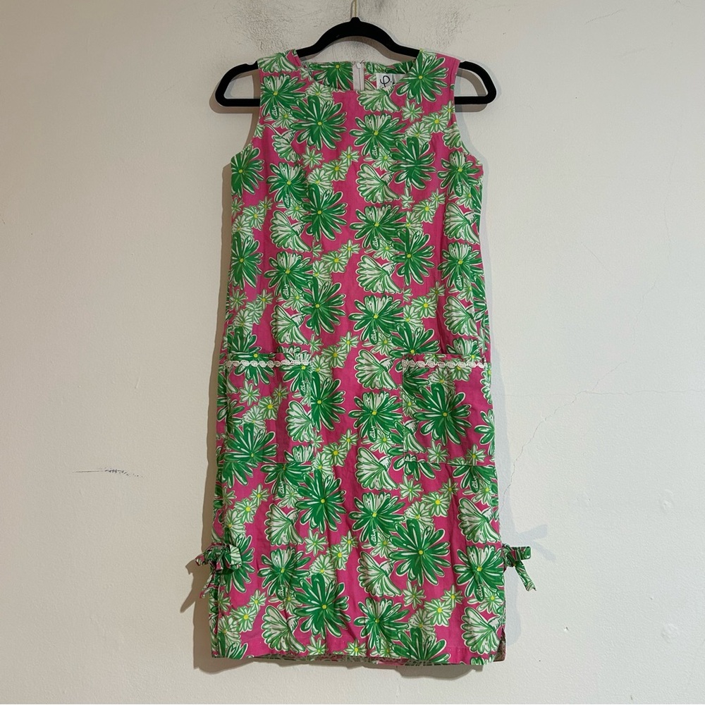 Lilly Pulitzer Vintage White Label Daisy Pink Green Shift Mini Dress Resortwear
